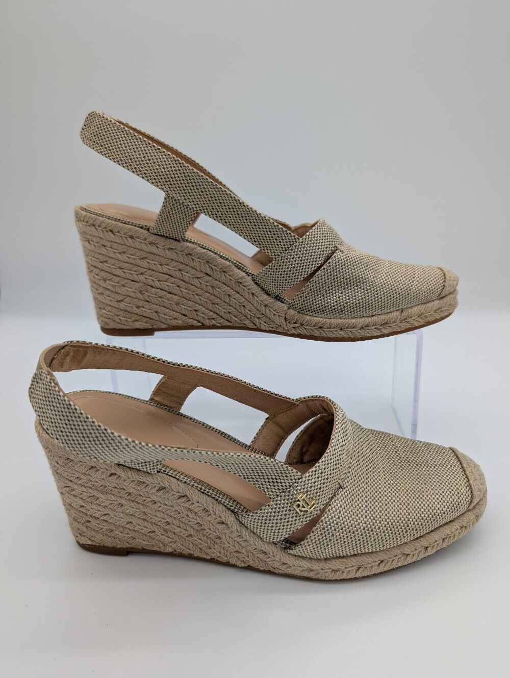 Lauren Ralph Lauren Penelopie Slingback Wedge Heel Espadrille Beige Gold US 9B - Picture 3 of 10